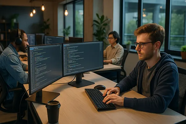 Zwei Monitore mit Code